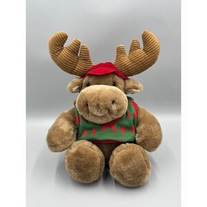 Vintage Commonwealth Christmas Moose Plush In Holiday Sweater 12" No Tag